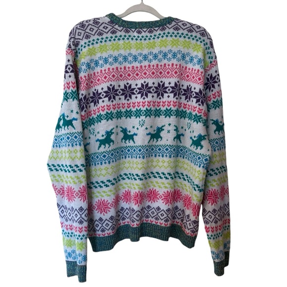 33 Degrees Unicorn Fair Isle Holiday Sweater Lisa Frank Cotton - Picture 2 of 6